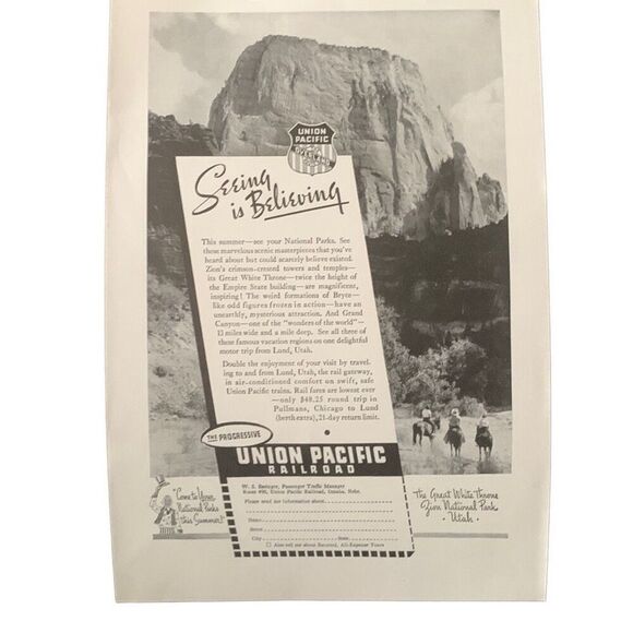 Vintage 1937 Union Pacific Seeing is Believing Ad Advertisement - Picture 3 of 4